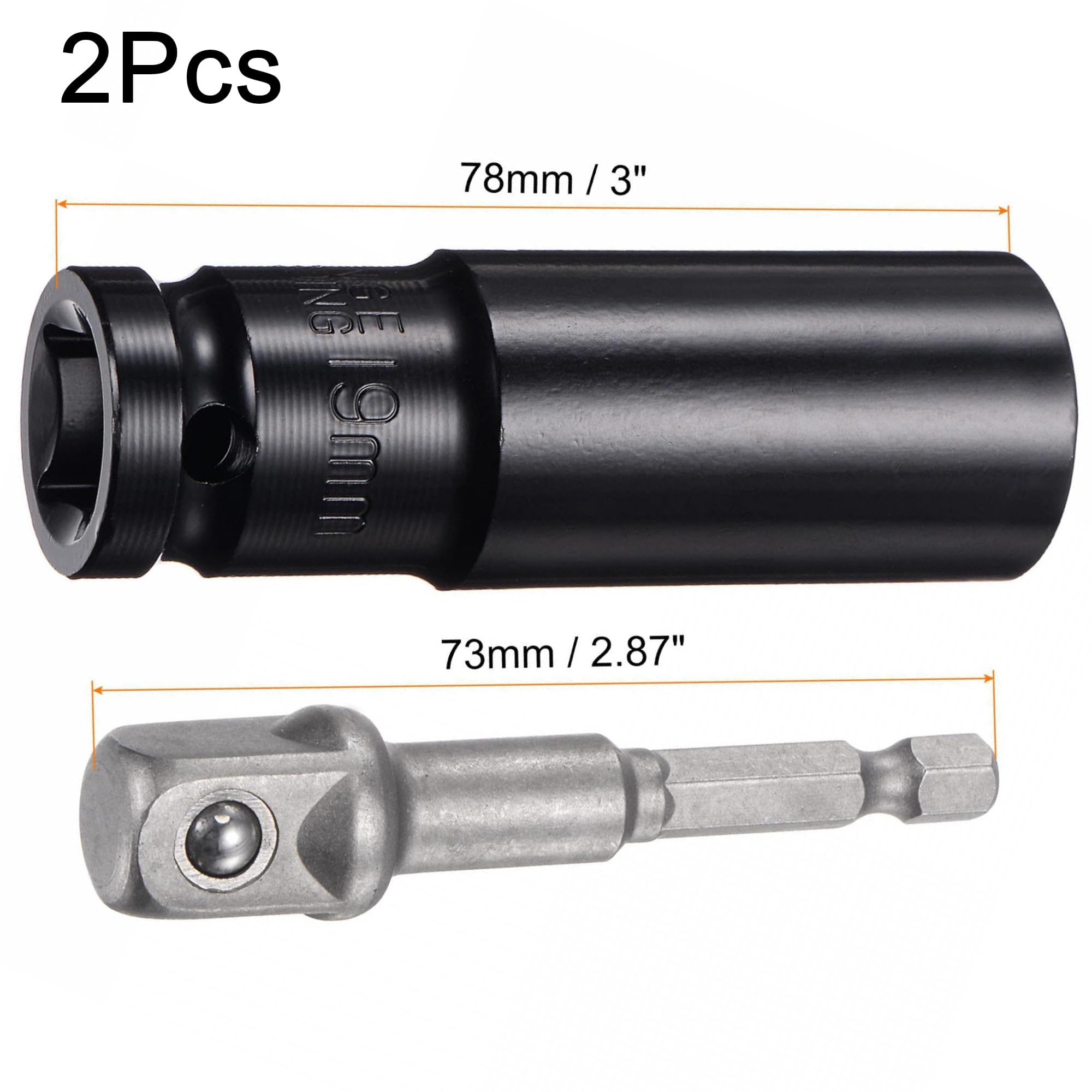 TA-VIGOR 1/2" Drive Socket Accessory Set, 19mm 6-Point Deep Impact Sockets 3" Length and 1/2" to 1/4" Hex Shank Adapters - Image 2