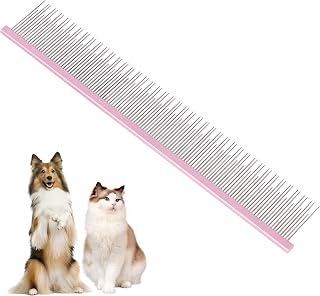 SUSOOK 8.5" Pink Professional Pet Grooming Comb for Long-Haired Cats & Dogs - Anti-Static Dual-Tooth, Rounded Tips, Painless Detangling