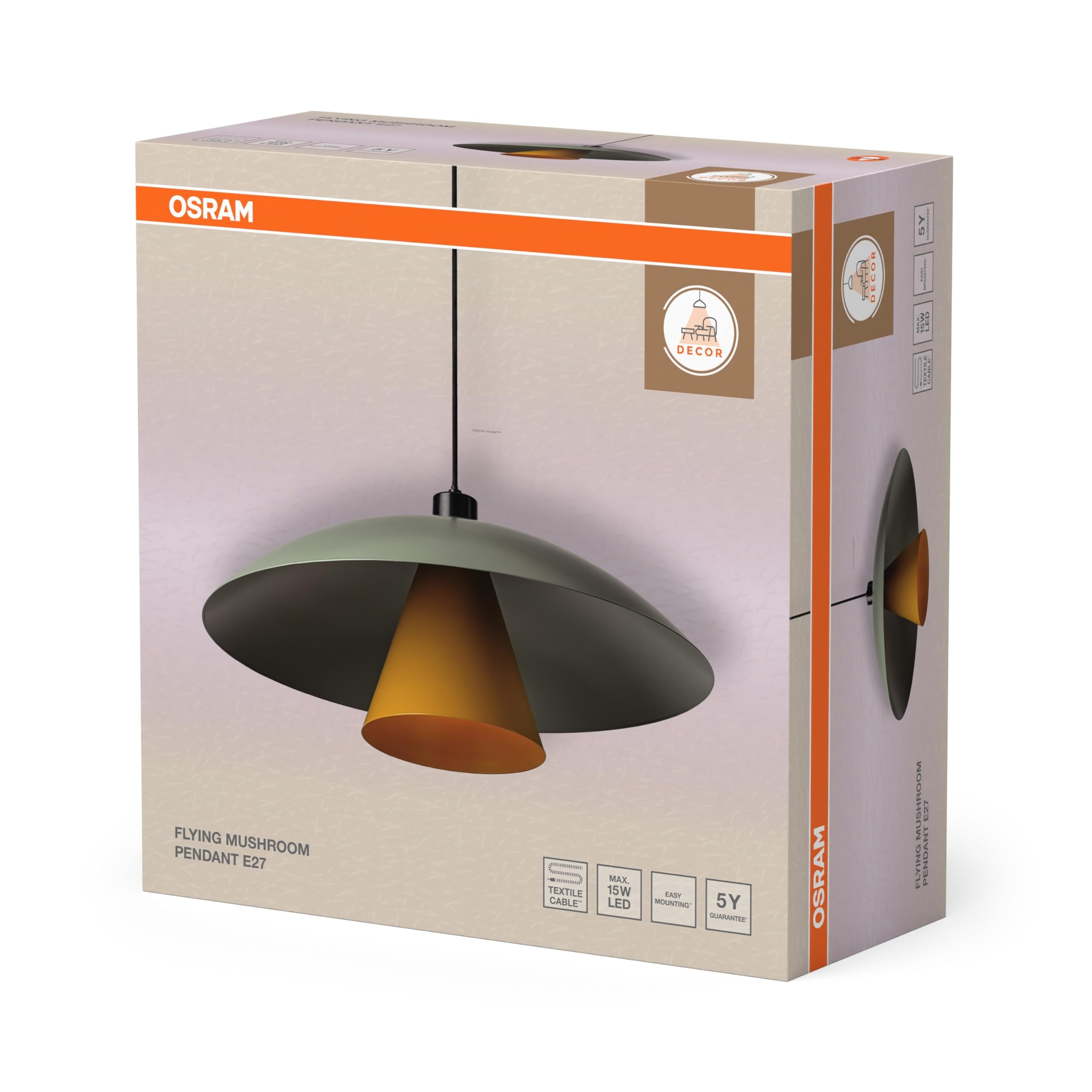 Osram Suspension DECOR Champignon Volant E27 Vert/Jaune 500mm, lampe