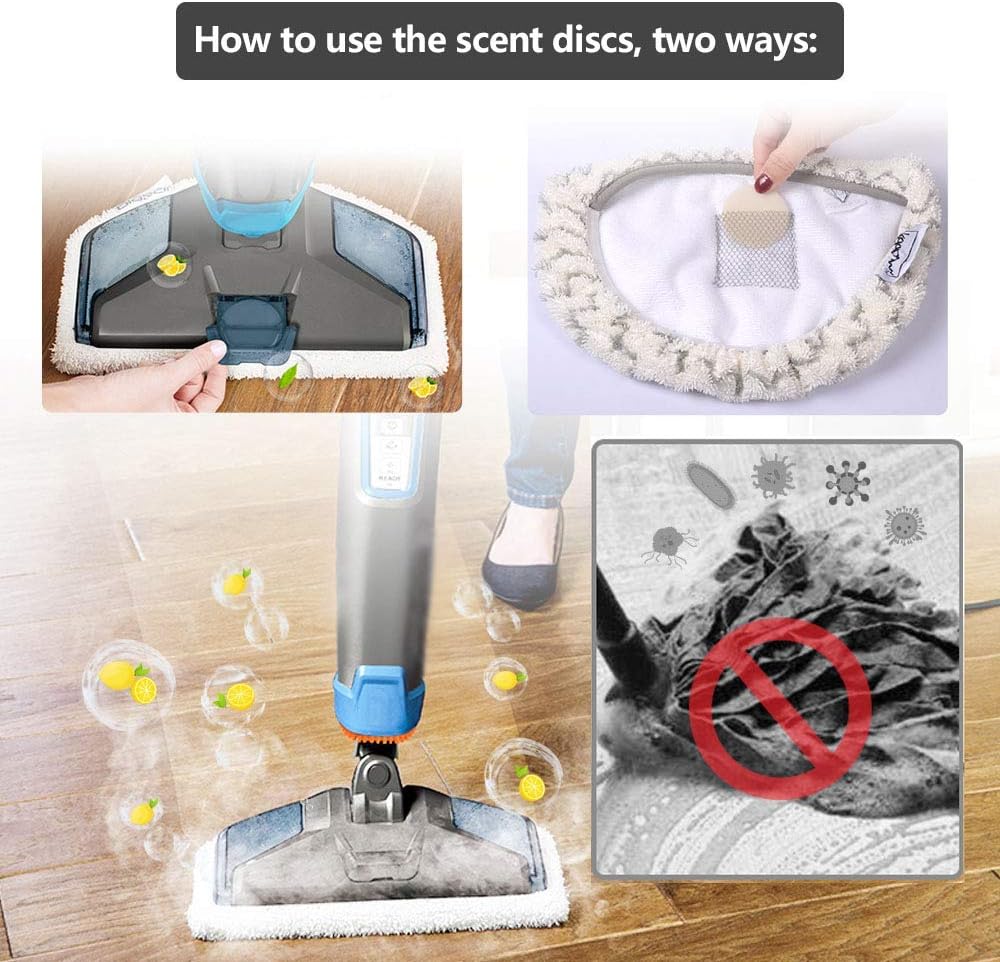 KEEPOW 2 Pack Washable Steam Mop Pads Replacement with 4 Fragrance Discs for Powerfresh 1940 1544 1440 Series Steam Mop, Model 1544A, 2075A, 1806, 5938, 1940W, 19404, 1940A