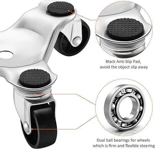 Miniatura 4 de Juego de rodillos móviles de 12 piezas, 3 ruedas de acero, rodillos móviles, ruedas giratorias triangulares, herramienta de fácil movimiento para
