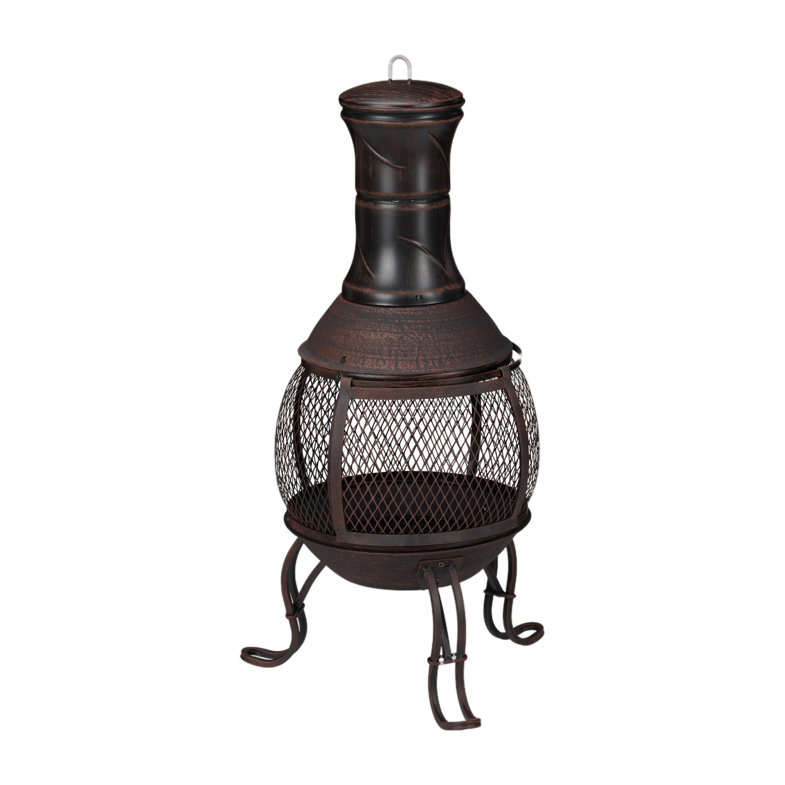 Relaxdays brasero Mexicain, tisonnier, Gril en Bois, Pare-étincelles, Jardin, terrasse, Antique, H 89 cm, Rouge-Bronze