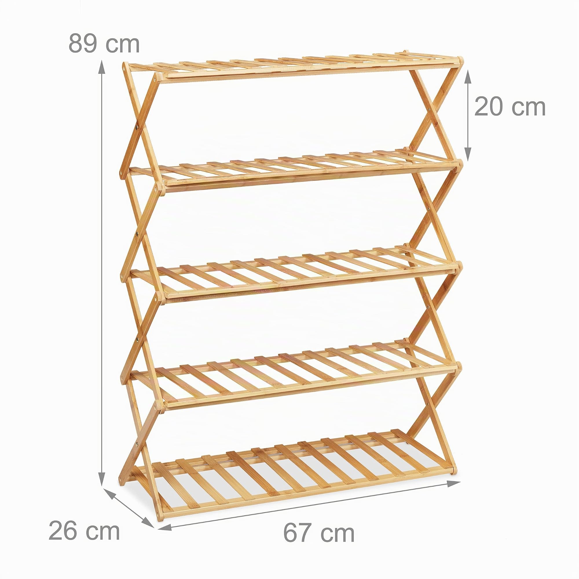 Relaxdays Étagère à Chaussures Pliable, 5 étages, 15 Paires, Maison et Camping, Support Bambou, HLP 89x65x26 cm, Nature