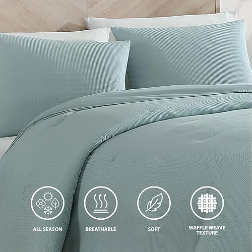 Miniatura 5 de 1888 Mills True Comfort - Juego de edredón de punto gofre, tamaño individualindividual XL, color blanco