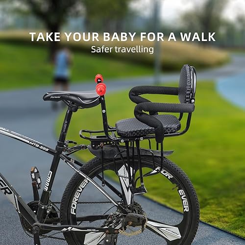Miniatura 12 de Asiento trasero de bicicleta para niños con respaldo grueso, asiento trasero de bicicleta para niños de 2 a 8 años, talla única (negro, a)