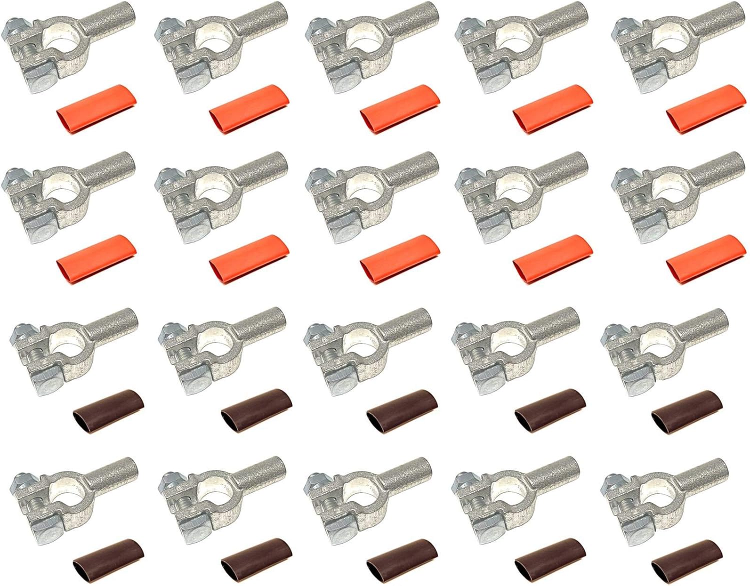 1/0 Gauge 10 Pairs Positive and Negative (+/-) Pure Copper Top Post Battery Cable Ends Terminal Connectors + Dual Wall Adhesive Heat Shrink Tubing - by WindyNation