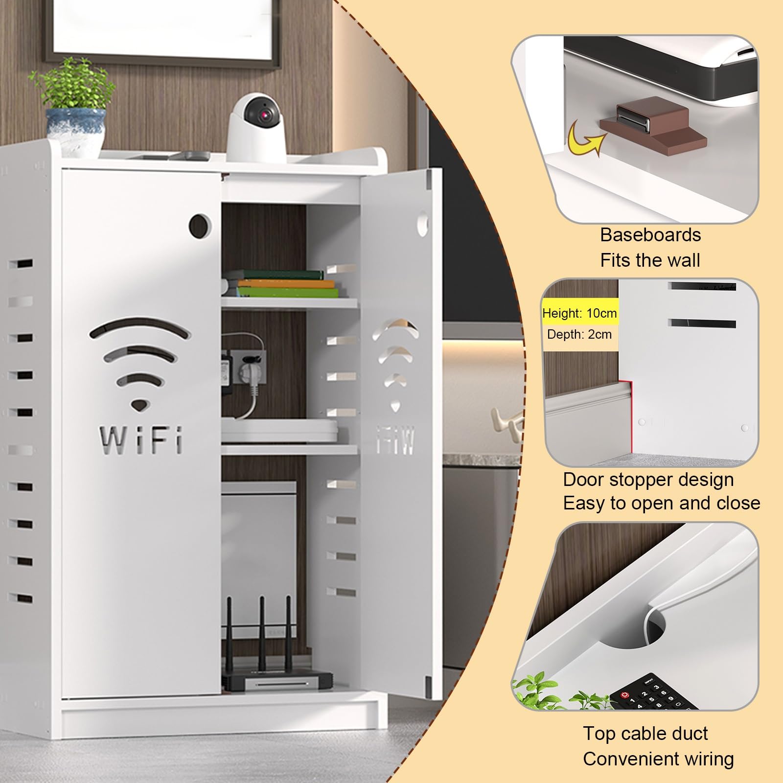 Support de routeur WiFi multi-appareils, étagère de gestion des câbles pour la maison, design bois-plastique, noir (50 x 25 x 60 cm) – Parfait pour les appareils électroniques nizing