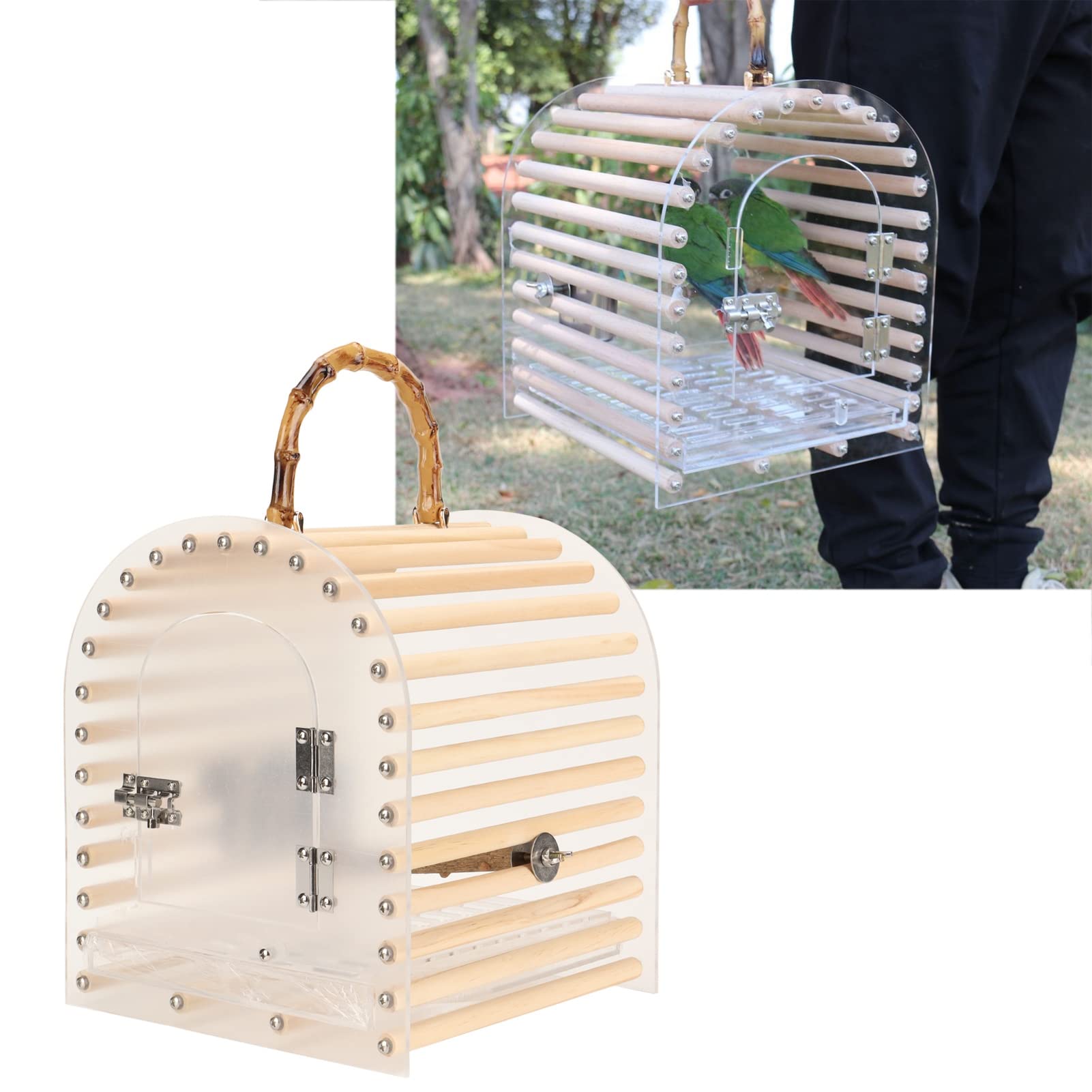 Generic Przenośna Klatka dla Ptaków Przezroczysty Akryl Mały Nosidełko Podróżne dla Ptaków Papugi do Użytku w Pomieszczeniach 27x26x30cm