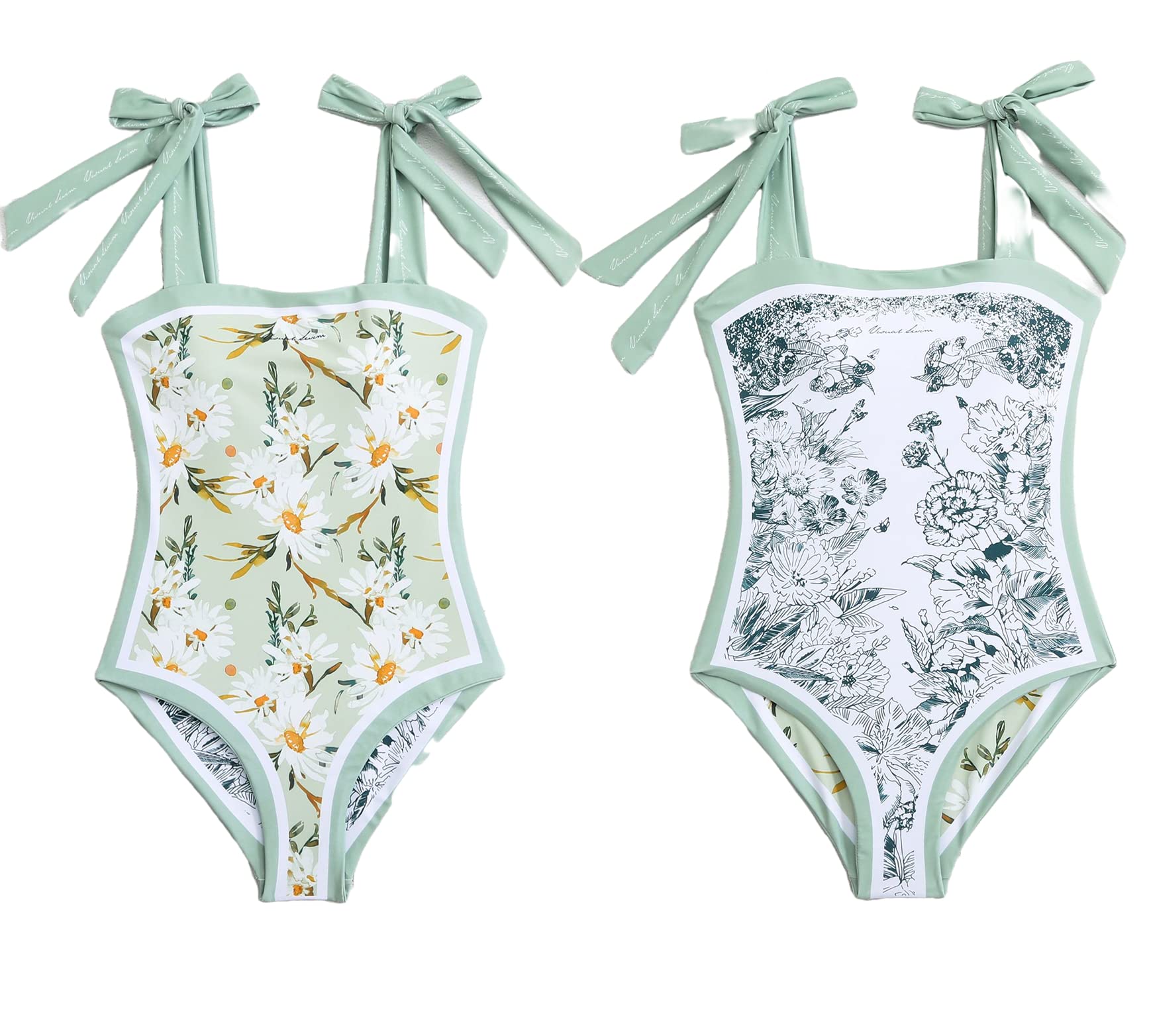 ASHER FASHIONWomen's One Piece Swimsuit -Bathing Suit for Women Tummy Control Reversible Bustier Floral Print Monokinis