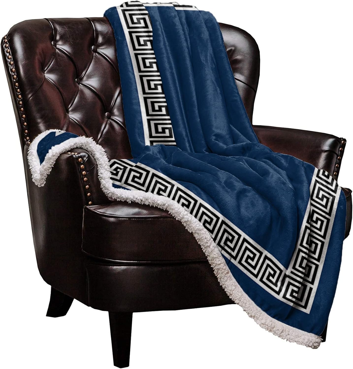 Sherpa Fleece Throw Blanket Geometric Greek Key Design Soft