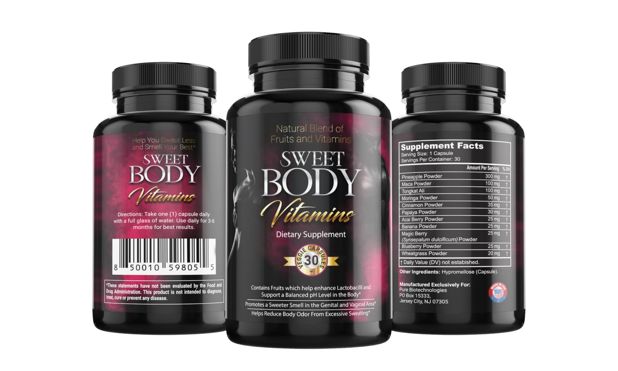 SweetBody Vitamins - Eliminates Body Odor and Reduces Sweating by Promoting a Balanced pH Level in The Body (1 Bottle - 30 Capsules)