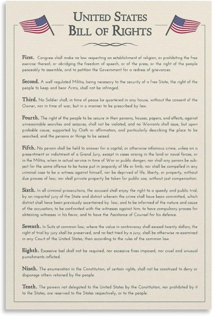 Amazon.com: CZOURPVU The U.S. Constitution The Bill of Rights Poster US ...