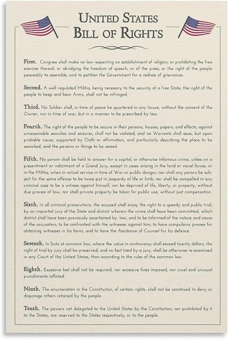 Amazon.com: CZOURPVU The U.S. Constitution The Bill of Rights Poster US ...