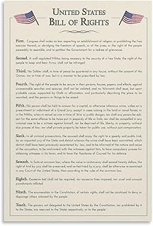 CZOURPVU The U.S. Constitution The Bill of Rights Poster US History Government Classroom School Decoration16x24inch(40x60cm)
