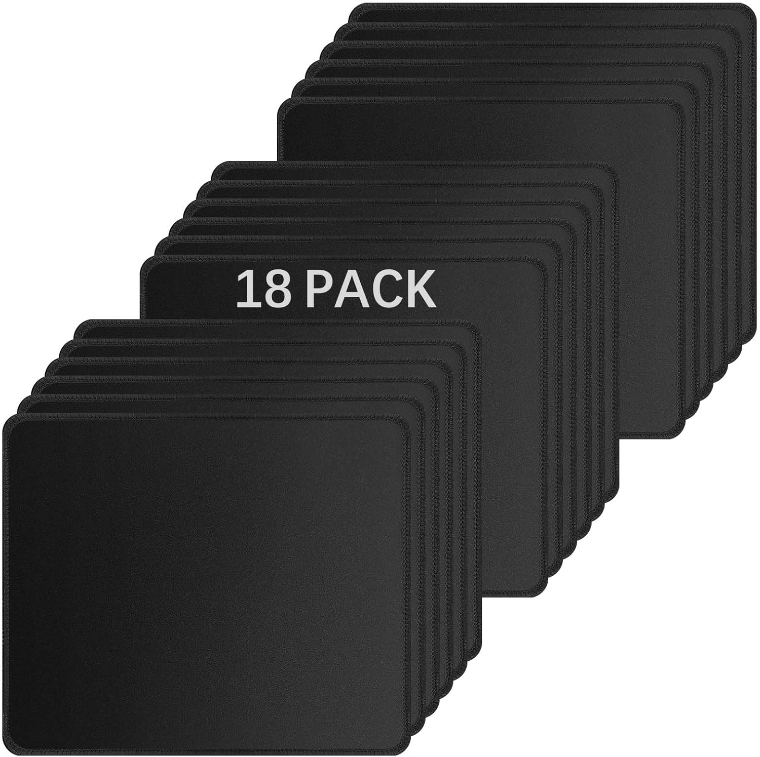 18 Pack Black Mouse pad Bulk with Stitched Edge, 10.2x8.3inches 3mm Thickness Premium Textured Non-Slip Rubber Base,Washable Gaming Mouse Pad Pack for Office and Home