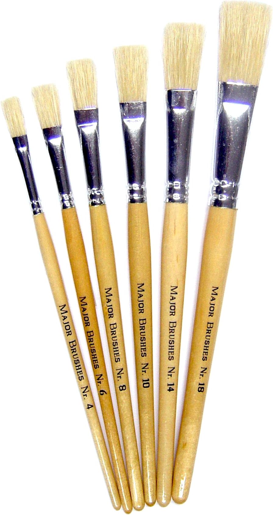 Major Brushes Assorted Hog Bristle Short Flat Tip Brushes - Set of 6