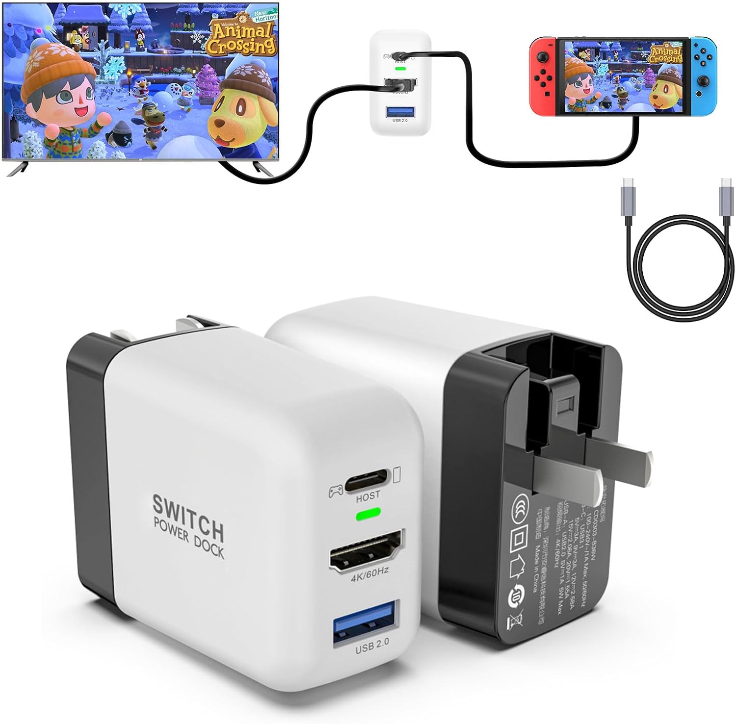 Mirabox 67W Portable Switch Dock Charger for Nintendo Switch, Compatible with OLED/Steam Deck/ROG Ally/Samsung Dex/iPad/MacBook, 4K 60Hz USB C TV Docking Station, with Charging and HDMI Output