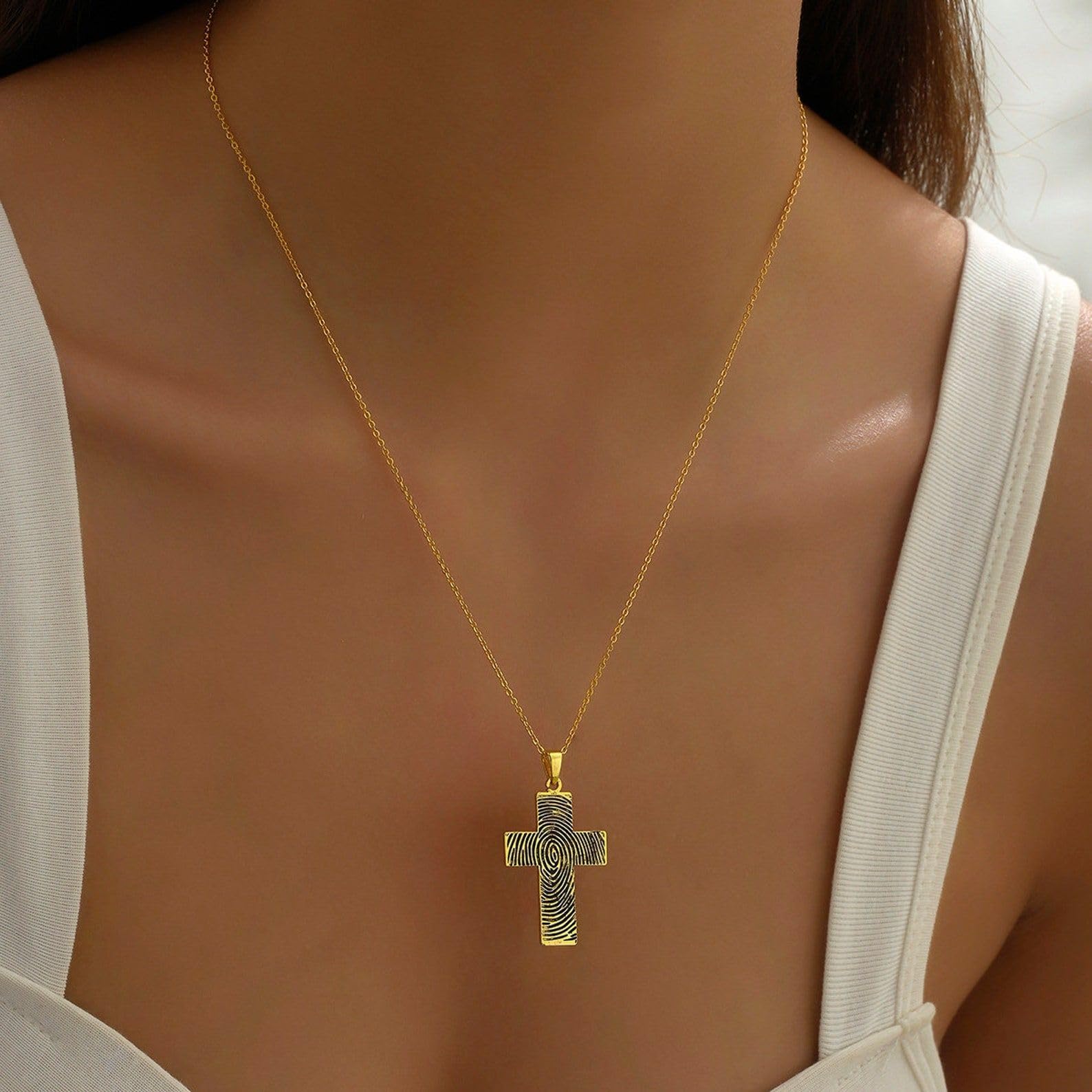 Collar de forma cruzada plata de ley 925 a medida huella dactilar Collar recuerdo a medida huella dactilar recuerdo para abuelo abuela hecho a mano Día de la Madre