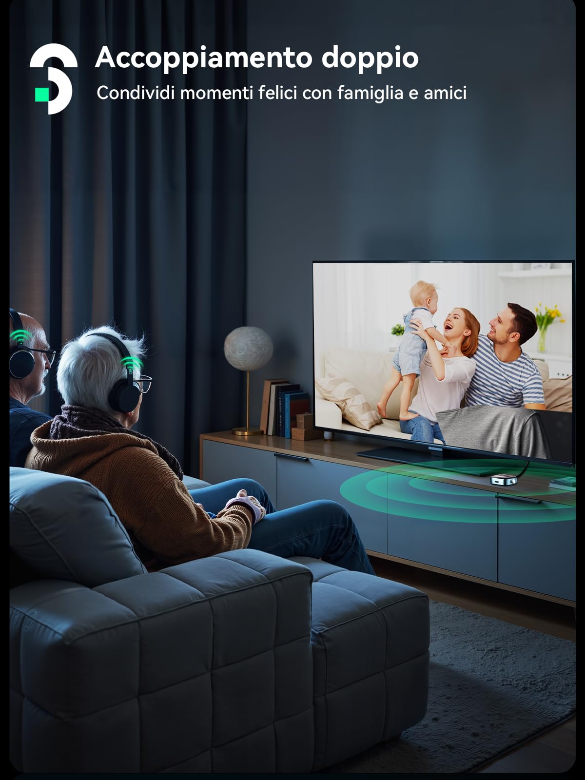 SOOMFON 2 in 1 Trasmettitore e ricevitore Bluetooth 5.3, Adattatore Audio Bluetooth AUX Jack da 3,5 mm con display, supporta la connessione di 2 Cuffie, adatto per TV, Aereo, Auto e Impianto Stereo