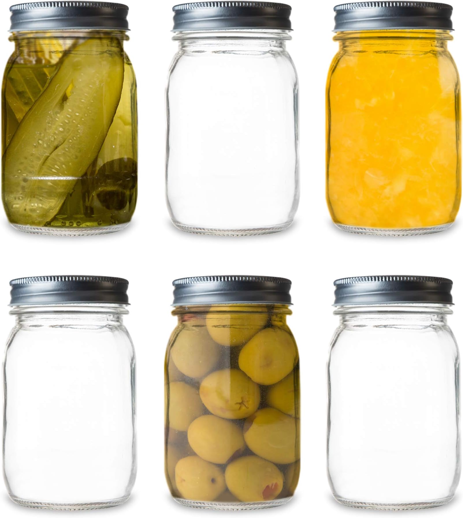 Seacoast 16 Oz Mason Jars, Regular Mouth With Steel Lids, (Set of 6)