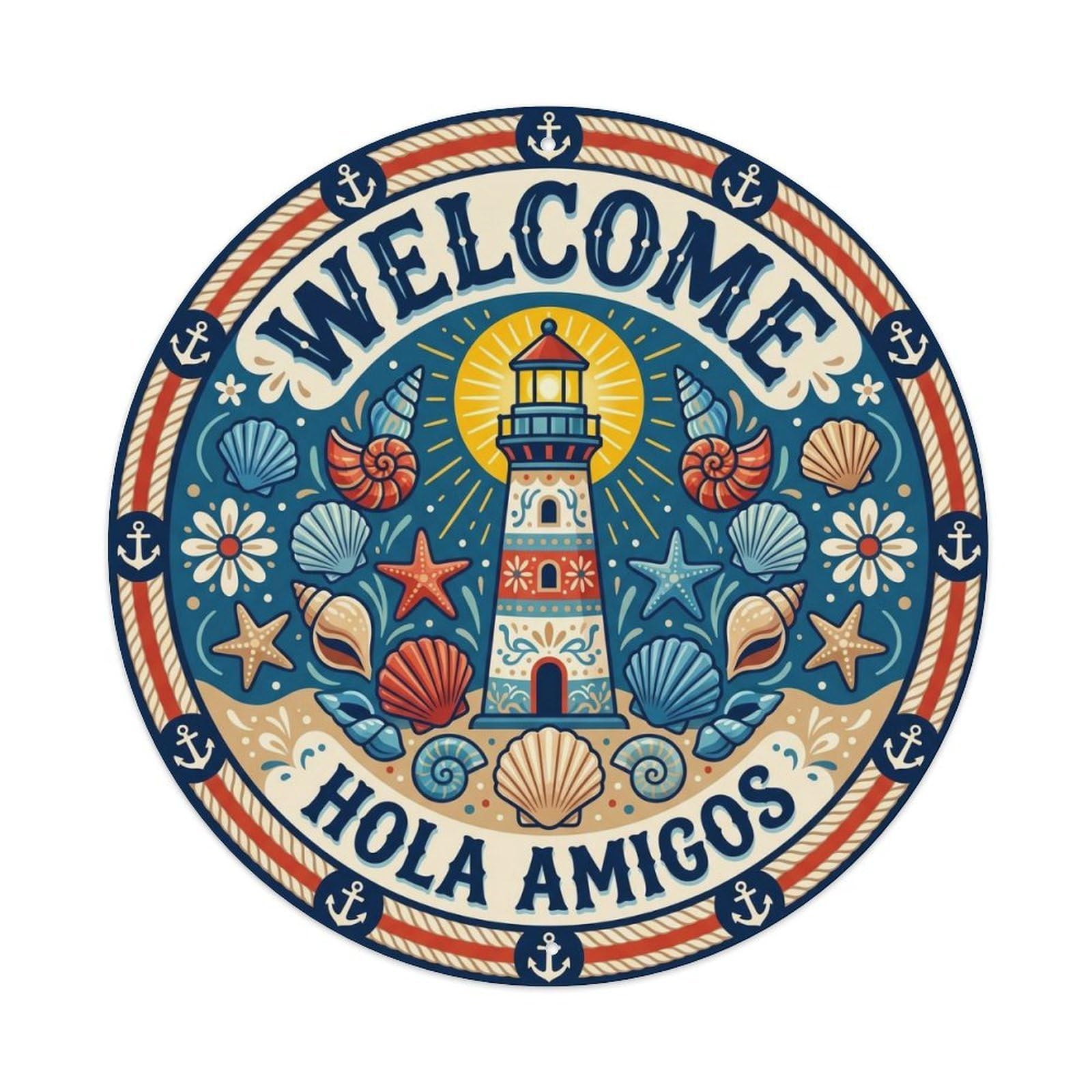 Welcome Beach House Metal Tin Sign Plaque Wall Decor for Cafe, Club, Garden Round Metal Poster 8x8Inch