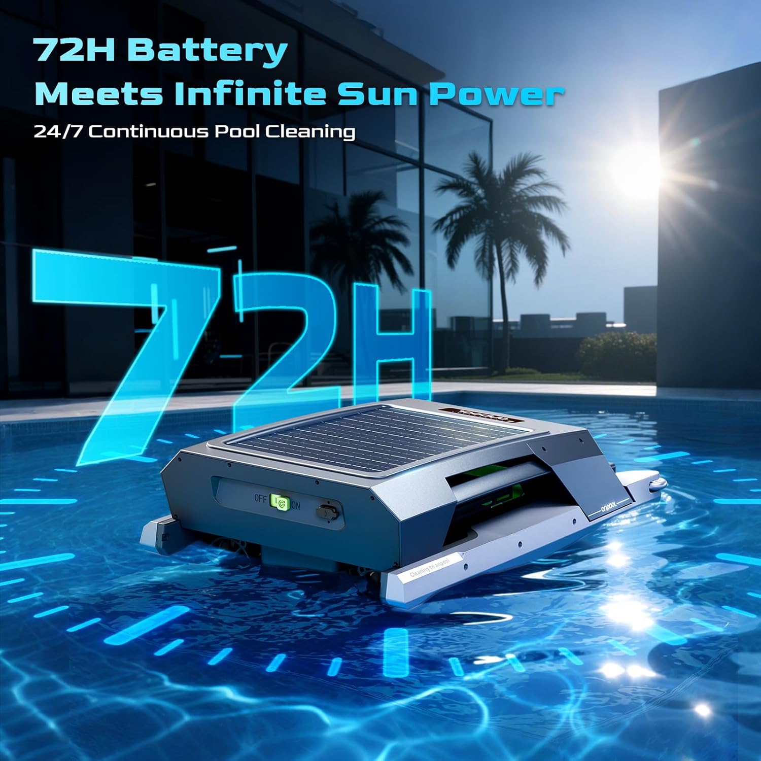Robotic Solar Pool Skimmer – Automatic One-Button Start, Solar & DC Charging, 72H Runtime (+40% Longer), Smart Anti-Stuck, Triple Motors, 6.5L Basket, UV-Resistant