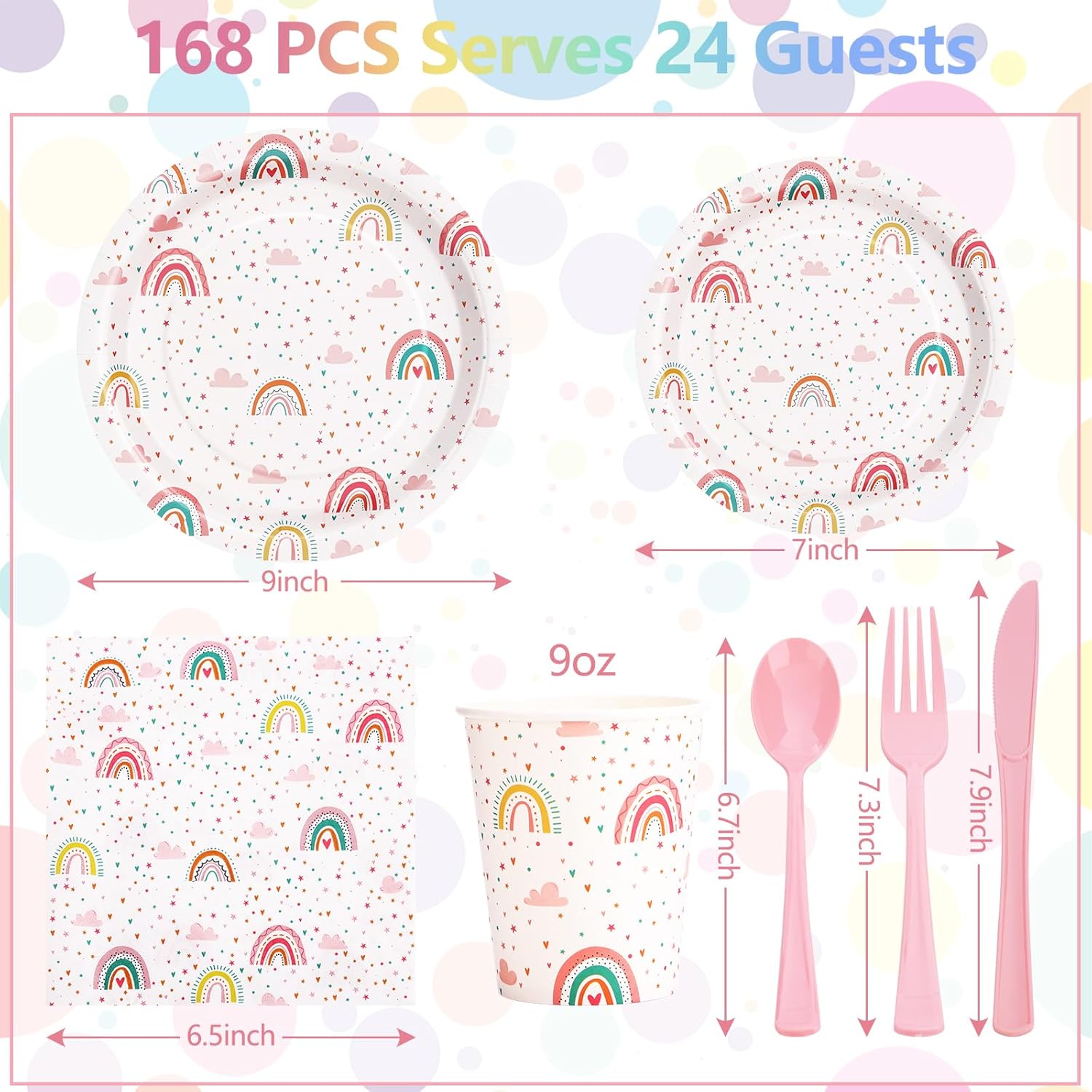 Boho Rainbow Birthday Decorations for Girl, 168Pcs Rainbow Plates and Napkins Party Supplies, Rainbow Party Plates Serve 24, Rainbow Baby Shower for 1st 3rd 4th 5th Girl Birthday Decorations - Image 3