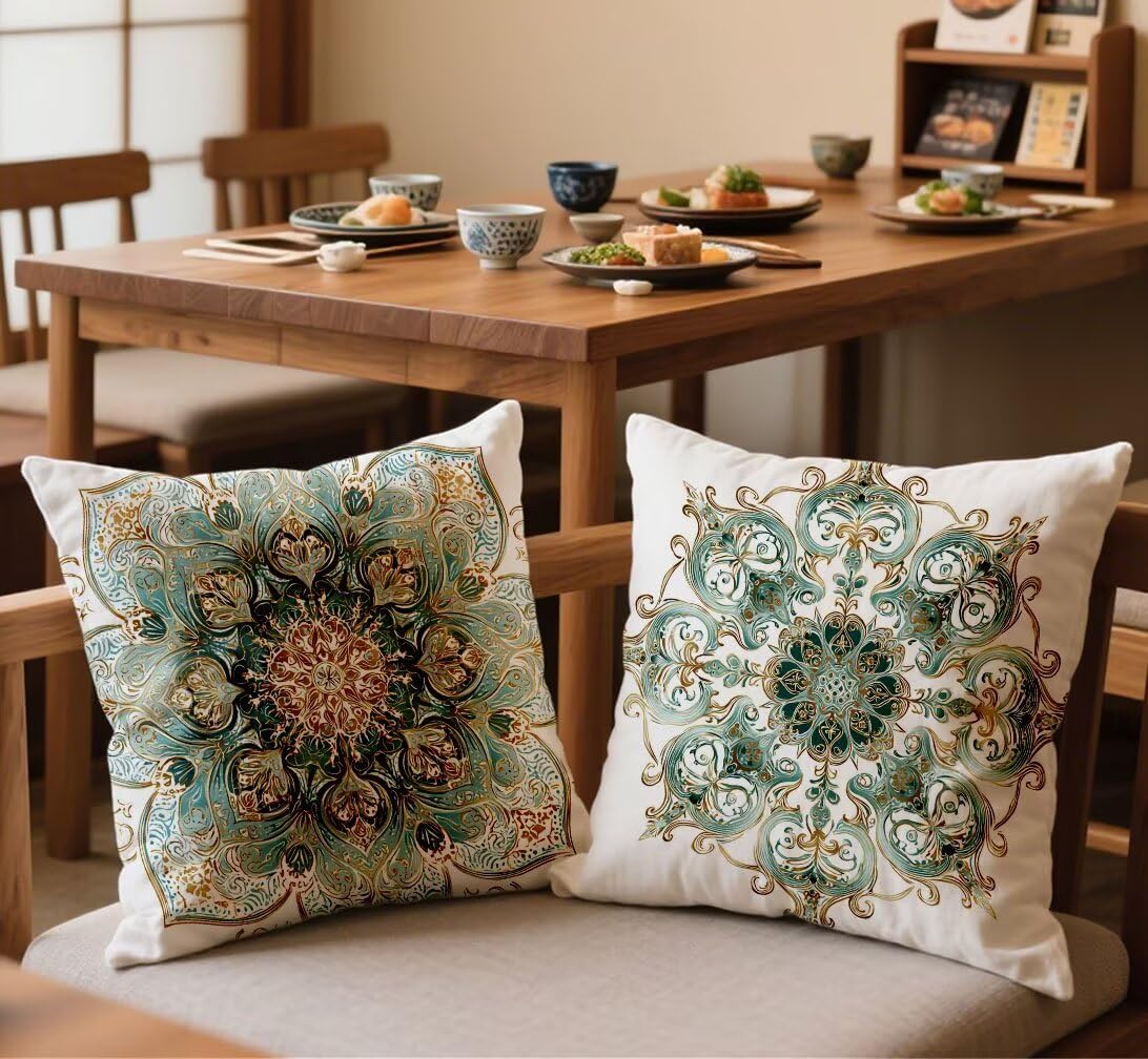 Outdoor Kissen Grün Kissenbezug 80x80cm Wasserfest Kopfkissen Leinen Sofakissen Abstrakt Dekokissen Doppelseitiges Muster Kuschelkissen für Couch Garten Balkon Terrassen Herbst Deko,2 Stück lj-519
