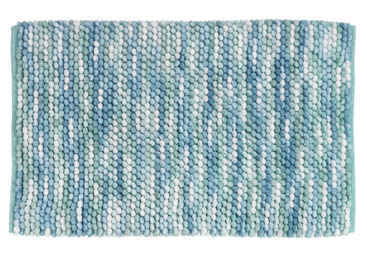 WENKO Badteppich Urdu Aqua, Badmatte im modernen Melange-Effekt, Badvorleger in schwerer Qualität, absolut fusselfrei, hohe Feuchtigkeitsaufnahme, schnelltrocknend, waschbar, rutschhemmend, 60 x 90 cm