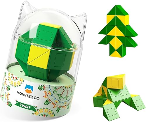 Monster Go Rompecabezas de serpiente, 24 bloques de torsión mágica de serpiente, juguetes sensoriales para niños (amarillo-verde)