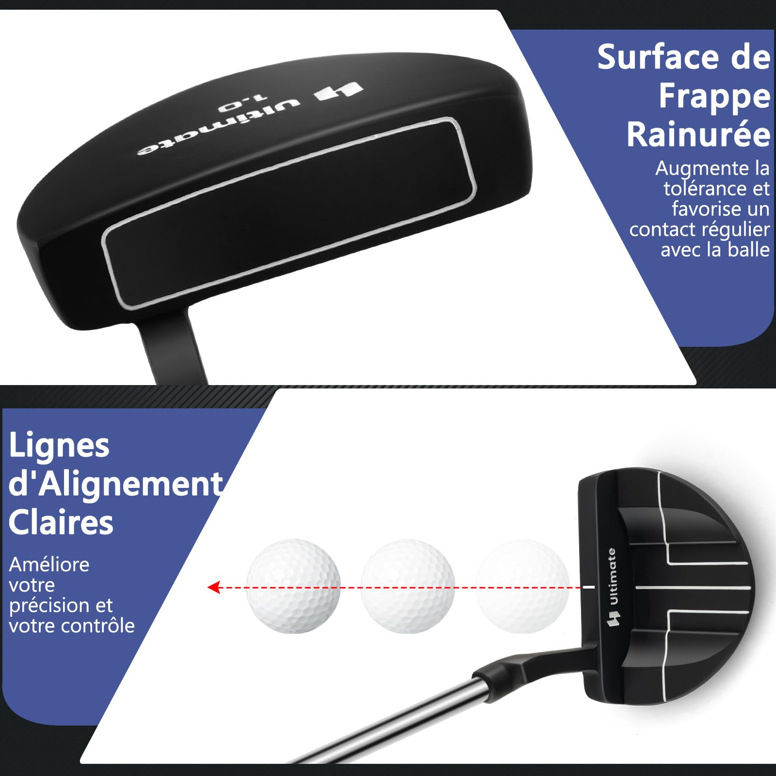GOPLUS Putter de Golf de 89 cm, Putter de Golf pour Droitier avec Housse de Tête Gratuite et Lignes d'Alignement, Style Maillet pour Hommes et Femmes