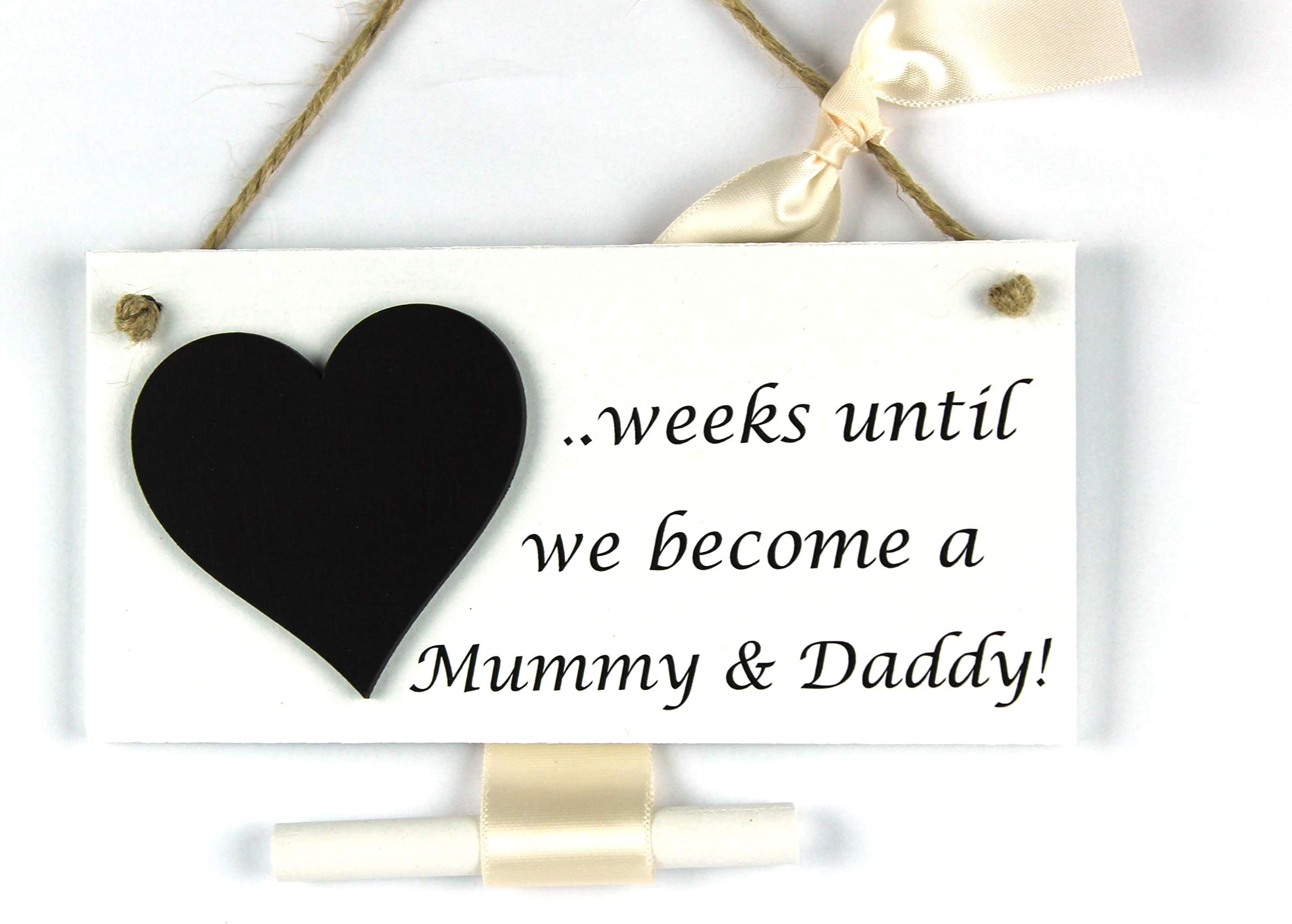 Handmade Chic Shabby Baby Pregnancy Countdown Wooden Plaque - weeks until we become a Mummy & Daddy