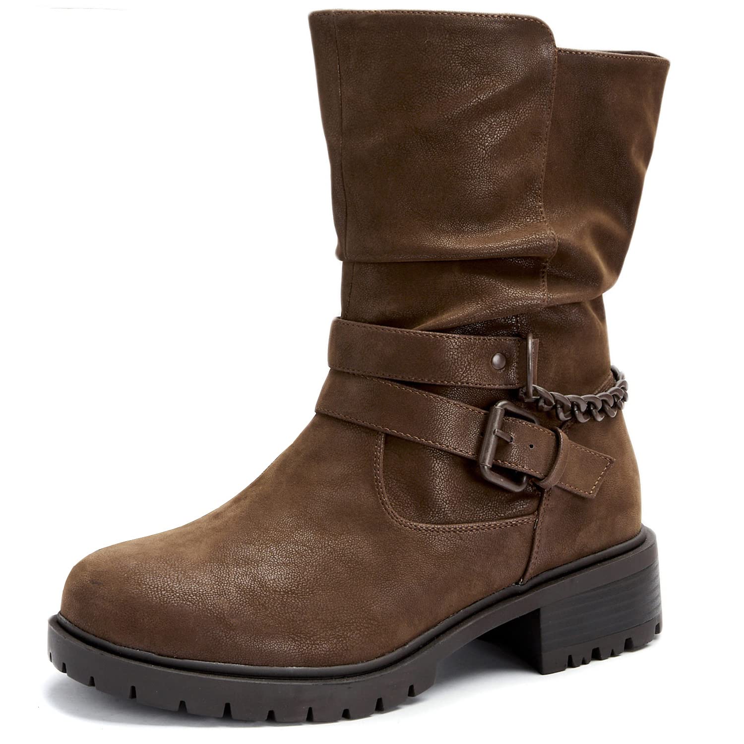 LuoikaWomen's Wide Width Ankle Boots - Low Heel Side Zipper Slouchy Mid Calf Boots Short Booties.