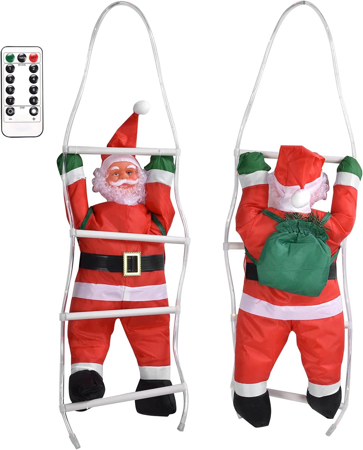 Santa Claus Climbing on Rope Ladder Light, Santa Climbing Rope LED Lamp, Plush Doll Toy Hanging DIY Christmas Tree Set Ornament for Christmas Tree Party(120CM colorful lights with remote control)
