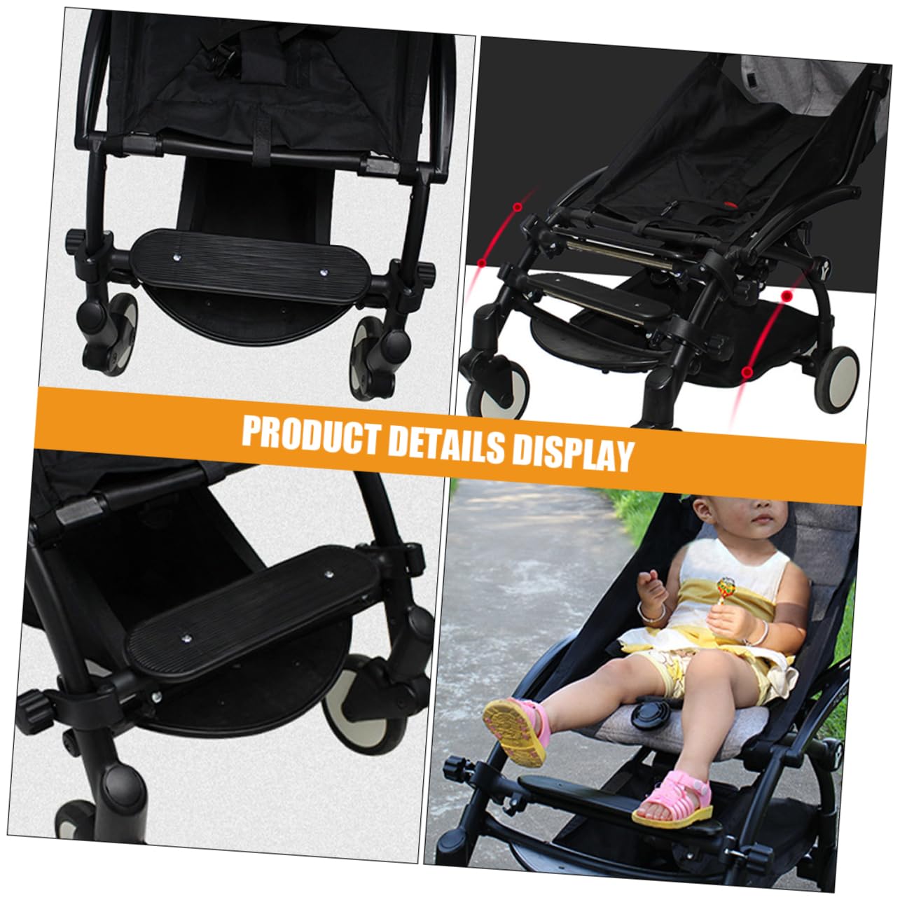 Reposapiés de Repuesto Ajustable para Cochecito, Pedal Extensible Negro