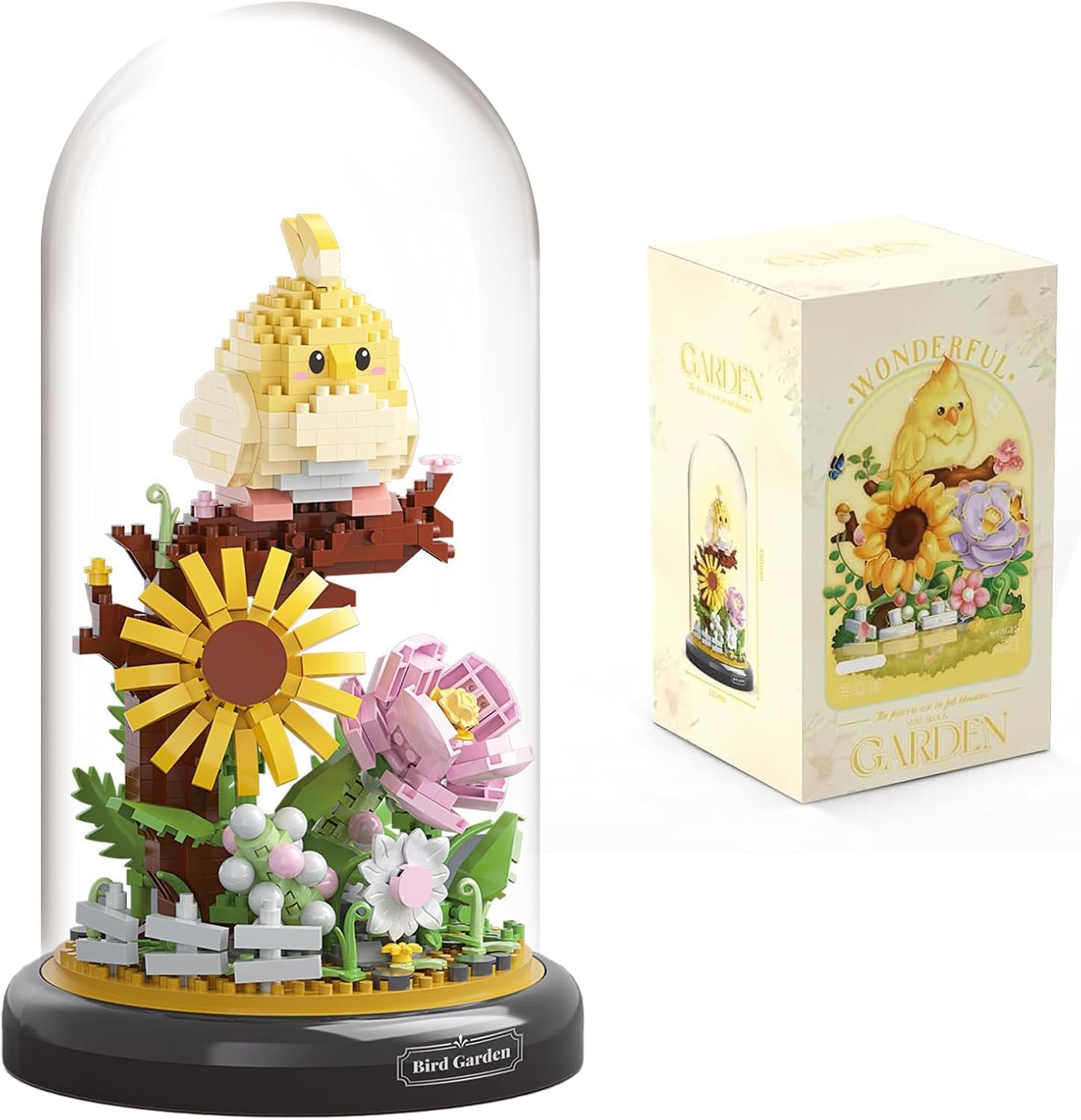 TRavesty Parrot Flower Bouquet Building Block Set, Animals Flowers Plants Decor with Dust Cover, Creative DIY Animals Plants Bonsai Tree Building Kit, Home Office Decor Gifts for Adults