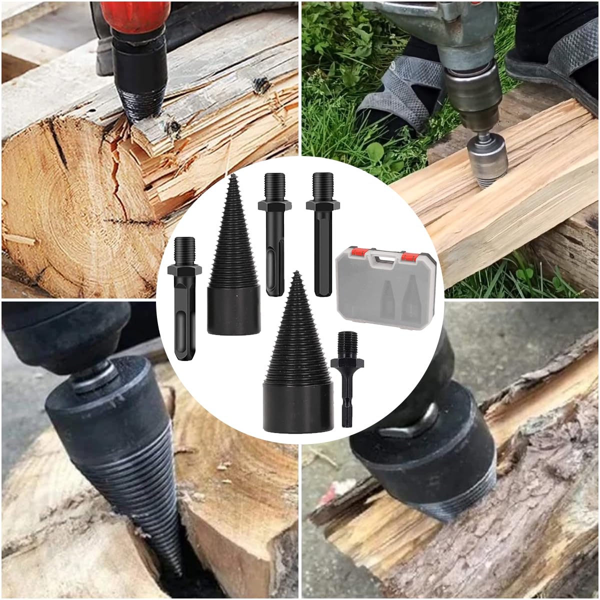 Broca Para Leña,Broca Divisora ​​De Madera,Broca En Forma De Cono Para Cortar La Leña Por La Mitad, Broca Divisora De Leña,32mm+42mm,Para Partir Troncos De Madera Para Hogar