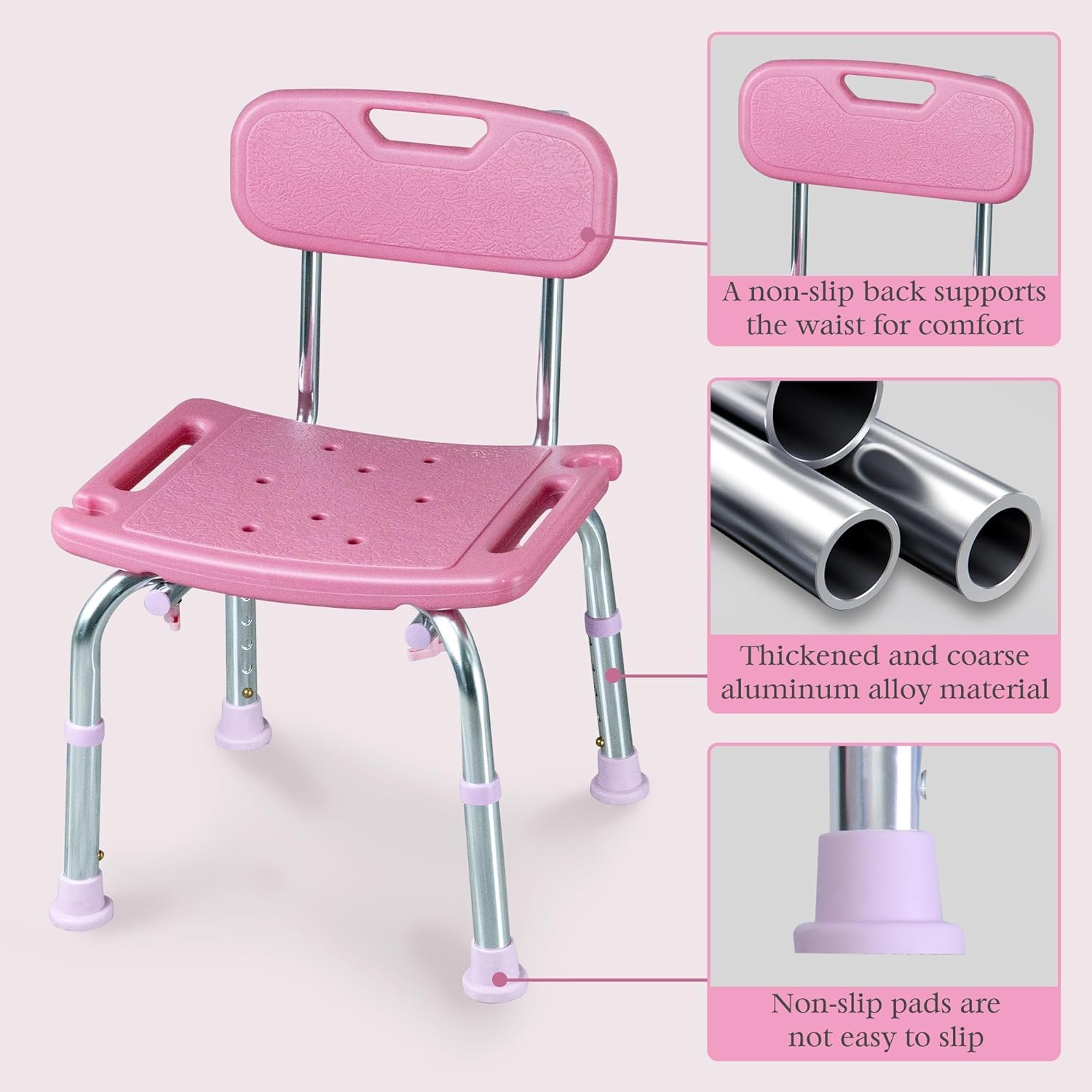 Taburete de ducha 150 kg, asiento de baño con respaldo, sillas de ducha y bancos asiento de bañera para ancianos, mayores, discapacitados y desactivados, diseño sin deslizamiento de altura ajustable
