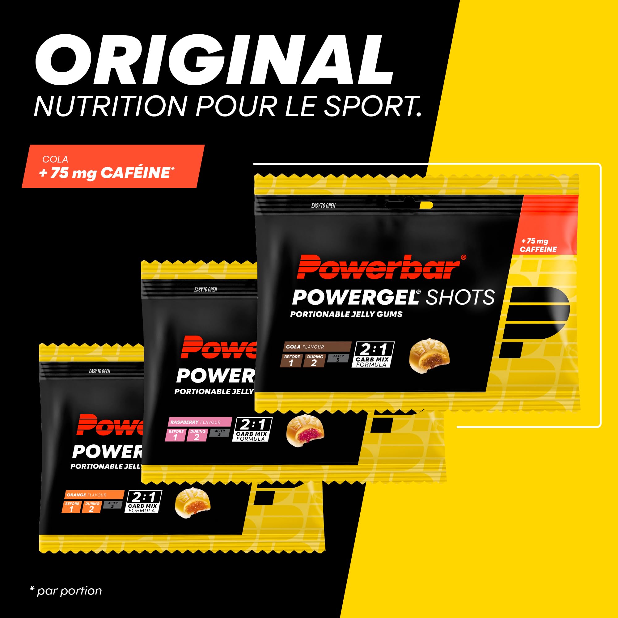 Powerbar - PowerGel Shots - Orange - 24x60g - Gommes énergétiques riches en glucides - Vitamine B6 - Sans caféine