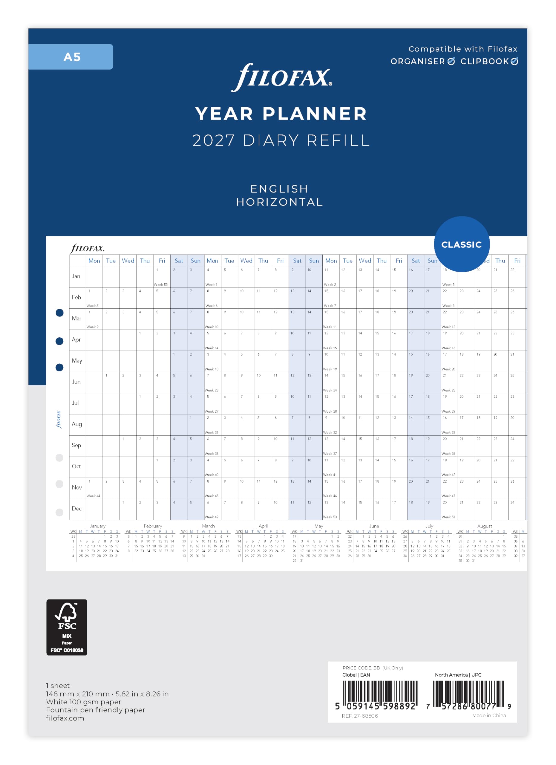 Filofax A5 Horizontal Year Planner 2027