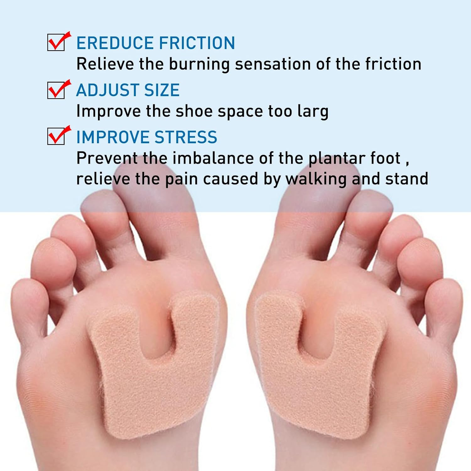 U-Shaped Felt Callus Pads for Feet, Soft Foot Cushions for Bottom of Foot, Toe Corn Pads Protectors for Women & Men, Reduce Foot Friction & Pain Relief