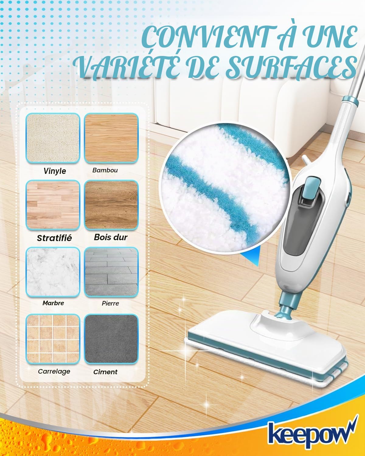 KEEPOW 5 Lingettes pour Black et Decker Balais Vapeur, Compatible avec Black et Decker Steam Mop FSM1630S/FSMP20