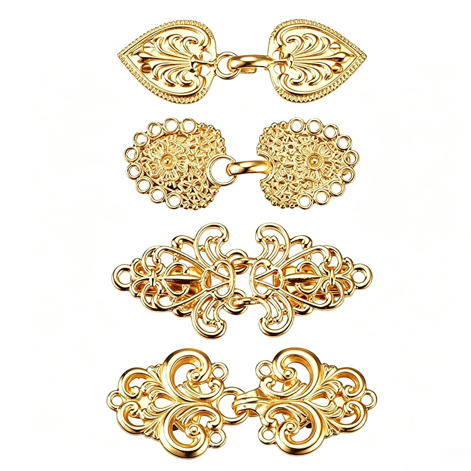Muiltvoe Vintage Cinch Clips for Clothes, 4 Pcs Waist Cincher Dress Shirt Clips, Retro Cardigan Sweater Shawl Collar Clasp, Adjustable Clothing Tightener Brooches for Women Girls, Gold