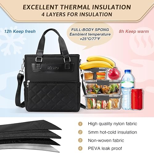Miniatura 3 de Lonchera para mujer para el trabajo, lonchera aislada, lonchera suave con bolsillo lateral, bolsa enfriadora con correa ajustable para el hombro