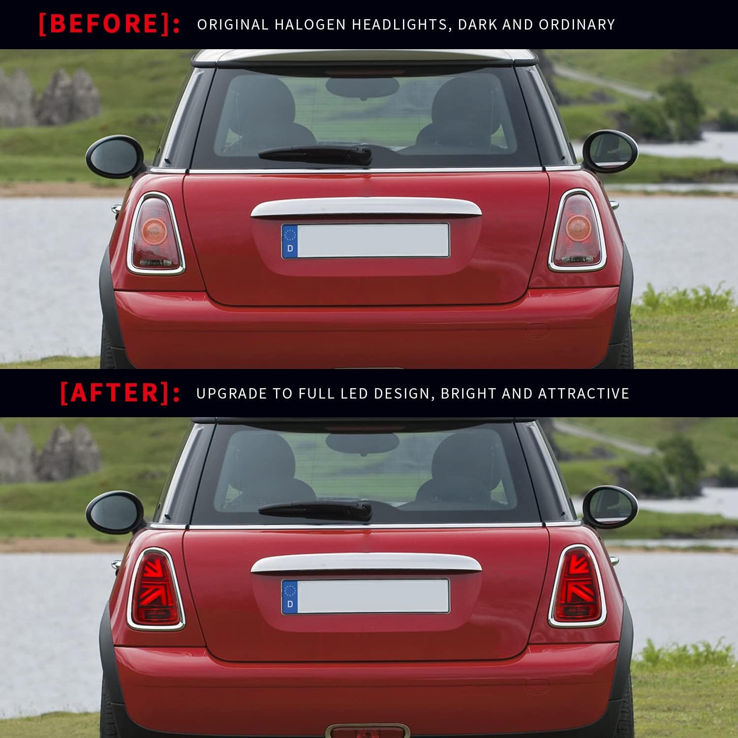 JCW Union Jack LED Tail lights Assembly for Mini Cooper & Coopers Hatchback R56 R57 R58 R59 2007 2008 2009 2010 2011 2012 2013,Rear Lamps w/Sequential Turn Signal(Used)
