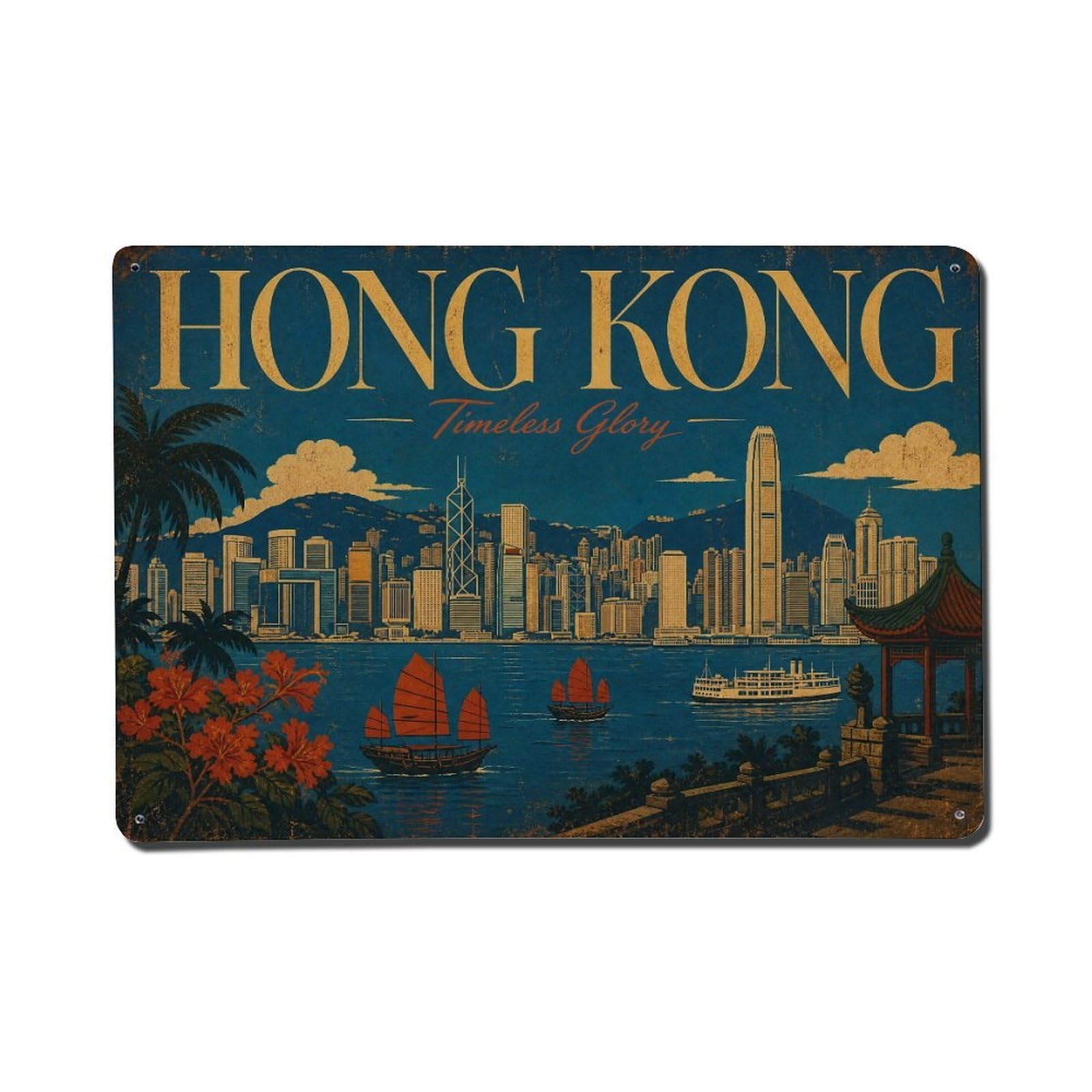 Metal Tin Sign Vintage Travel Hong Kong Glory
