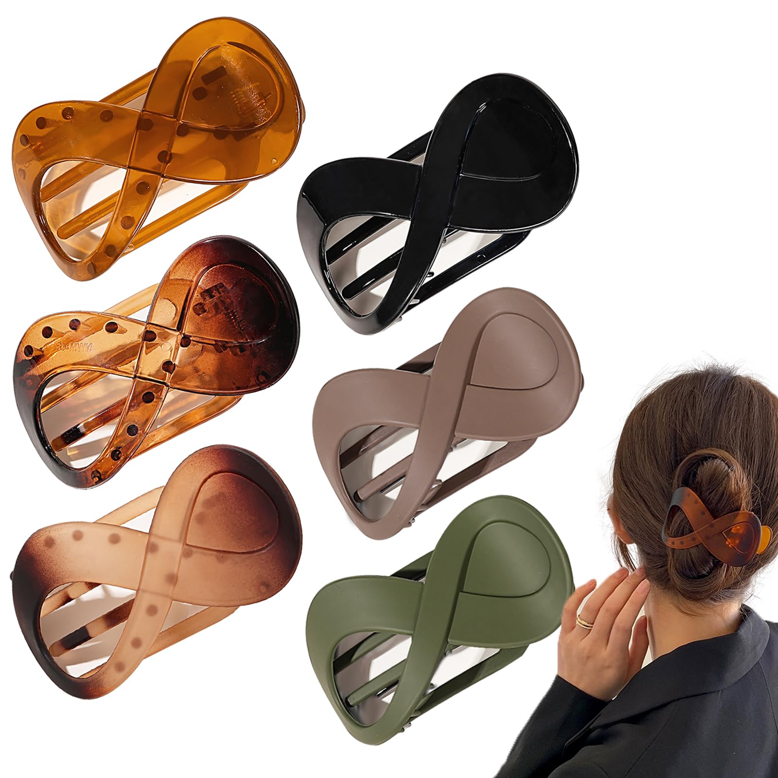 6 PCS French Concord Flat Hair Clips for Women, 3.35 Inch Curved Hair Claw Clips Alligator Hair Barrettes Volume No Slip Grip Strong Hold Banana Hair Clamps Jaw Clips Styling Hair Accessories