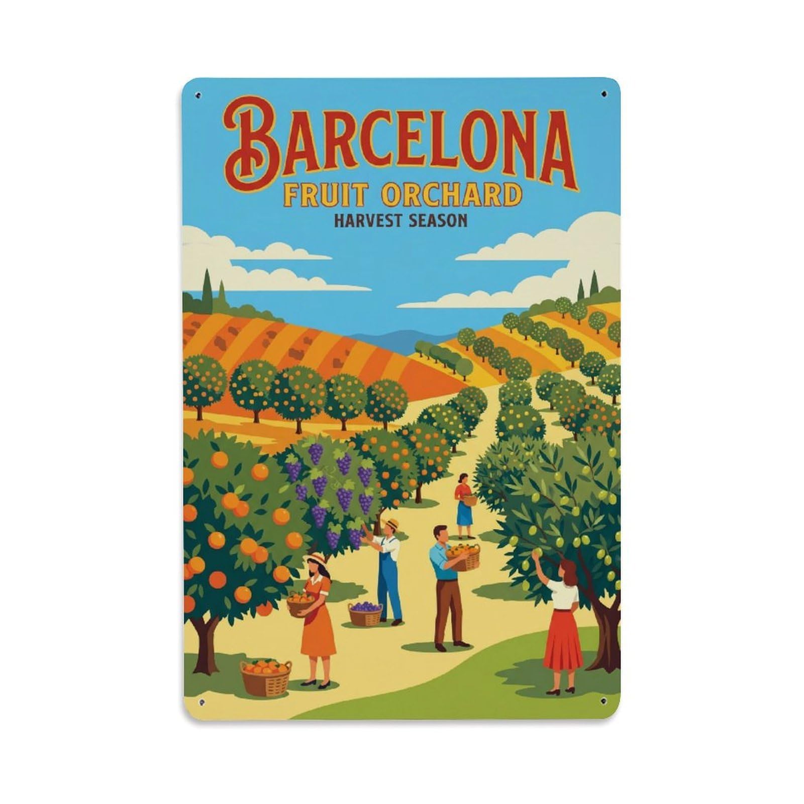 Vintage Travel Orchard Spain Fruit Metal Tin Sign