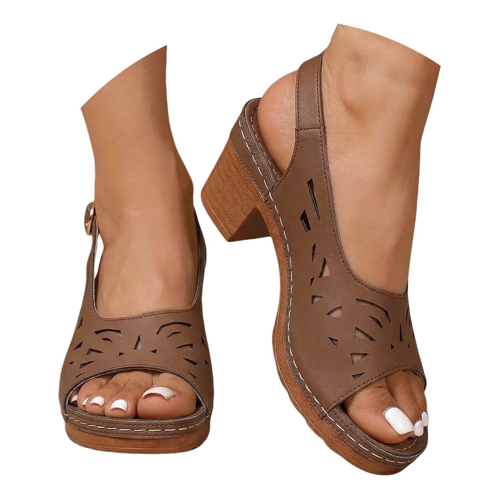 Sandali Donna con Tacco Largo Scarpe da Estive Sandali romani casual con fibbia laterale e suola piatta da donna estivi alla Estive Eleganti Neri Plateau