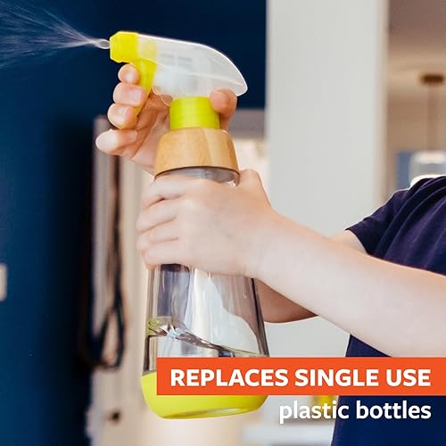 Miniatura 5 de Full Circle Bottle Service Botella de vidrio recargable de 16 onzas con funda de silicona y cabezal de bomba, reutilizable, multiuso, verde